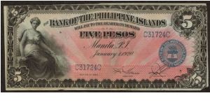 p13 5 Peso Bank of the Philippine Islands (XF - Insect Damaged) Banknote