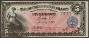 p13 5 Peso Bank of the Philippine Islands Banknote