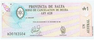 Provincia De Salta Banknote