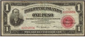 p60a 1918 Philippine Islands 1 Peso Treasury Certificate Banknote
