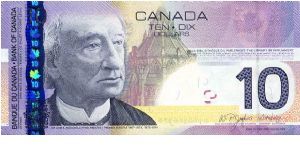 $10 18 May 2005
Purple/Ocher
Deputy Governor P. Jenkins  
Governor D.A. Dodge
Front Sir John A. Macdonald, 
Rev Tribute to Remembrance and Peackeeping
Security Thread
Watermark Sir John A. Macdonald Banknote