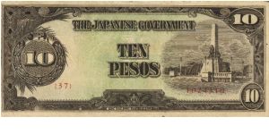 PI-111 Philippine 10 Pesos replacement note under Japan rule, plate number 37. Banknote