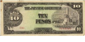 PI-111 Philippine 10 Pesos replacement note under Japan rule, plate number 28. Banknote