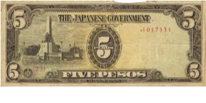 PI-110 Philippine 5 Pesos replacement note under Japan rule, plate number 23. Banknote