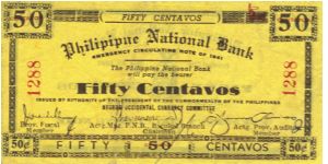 S-623x RARE Negros Occidential Philippine national Bank 50 Centavos error note. Banknote