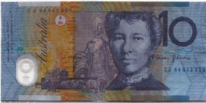 Australia 1994 10 dollars. Serial number printed way to the right. Banknote