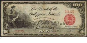 p20 1928 100 Peso Bank of the Philippine Islands [ONLY 2,100 PRINTED] Banknote