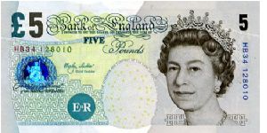 £5 21.05. 02 
Blue
Chief Cashier Merlyn Lowther 1999-2003
Front QEII
Rev Elizabeth Fry, Reading to prisoners in Newgate Prison. 
#HB34 128010  
Series E Withdrawn 22/05/02 Banknote