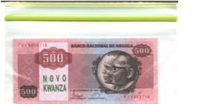ND (old date 11-11-1987) Overprint NOVO KWANZA in light green on #120b Banknote