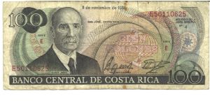 Black on multicolour underprint. Ricardo Jimenez O. at left. Series E. Printer: TDLR. Banknote