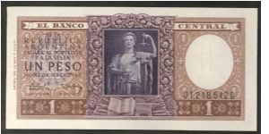 Argentina 1952 1 Peso P263b Banknote