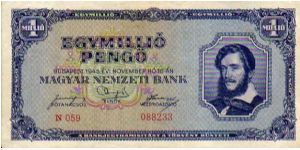 1'000'000 Pengö - pk# 122 - 16 November 1945 Banknote