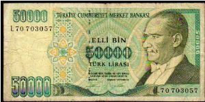 50'000 Turk Lirasi - pk# 204 - L.14 Gennaio 1970 - 20.02.1995 Banknote