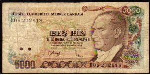 5000 Turk Lirasi - pk# 198 - L.14 Gennaio 1970 - 28.05.1990 Banknote