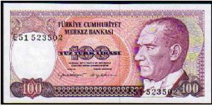 100 Turk Lirasi - pk# 194a - L.14 Gennaio 1970 - 17.09.1984  Banknote