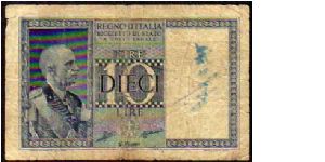 KINGDOM -10 Lire - pk# 25 b - sign.Grassi / Porena / Collari - 1938-XVII Banknote