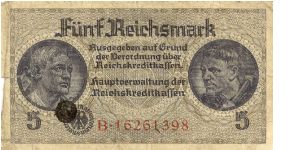 Germany 5 Reichsmark 1939-1945 (German Occupying Forces) P-R138 Banknote
