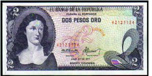 2 Pesos Oro__
pk# 413b
__
20-07-1977
 Banknote