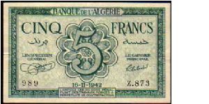 5 Francs__
pk# 91__
16.11.1942 Banknote
