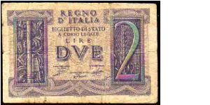2 Lire
Pk 27 Banknote