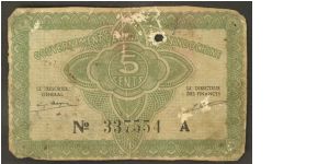 French Indochina 5 Cents 1942 P88a Banknote