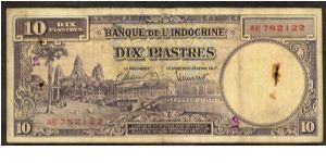 French Indochina 10 Piastres 1947 P80 Banknote