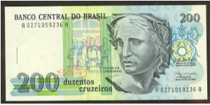Brazil 200 Cruzeiros 1990 P229 Sign 28. Banknote