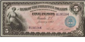 p7a 1912 5 Peso Bank of the Philippine Islands Banknote
