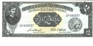 ND. Black on blue and gold umderprint. Portrait J. Rizal at left. Back blue, land of Magellan in the Philippines.

Signature 4 Banknote
