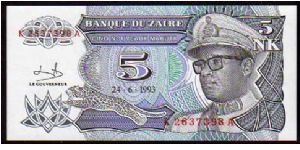 *ZAIRE*
__

5 Nouveaux Makuta__
pk# 48__24.06.1993
 Banknote