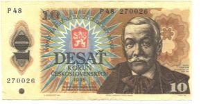 Deep brown on blue and multicolour underprint. Pavol Orszag-Hviezdoslav at right. Bird at lower left, view of Orava mountains on back. Series prefix J, P, V. Banknote