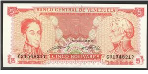 Venezuala 5 Bolivares 1989 P70. Banknote
