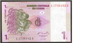 Congo 1 Centime 1997 P80. Banknote