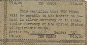 S-127 RARE Emergency Script of the Philippines 10 Pesos note. I will sell or trade this note for Philippine or Japan occupation notes that I need. Banknote
