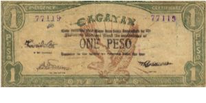 S-188 Cagayan 1 Peso note (green). I will sell or trade this note for either Philippine or Japan occupation notes I need. Banknote