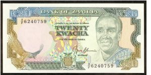 Zambia 20 Kwacha 1989 P32. Banknote