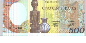 Brown on orange and multicolour underprint. Carving and jug at centr. Man carving mask at left center on back. Signature 9 Banknote
