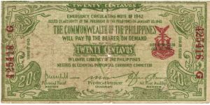 S-644 Negros Occidential 20 Centavos note. I will sell or trade this note for Philippine or Japan occupation notes I need. Banknote