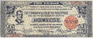 S-647a Negros Occidential 2 Pesos note. I will sell or trade this note for Philippine or Japan occupation notes I need. Banknote