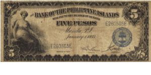 PI-22 Bank of the Philippines 5 Pesos note. I will sell or trade this note for Philippine or Japan occupation notes I need. Banknote