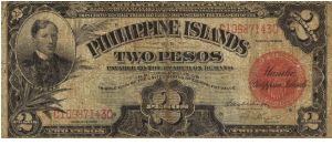 PI-74b Philippine Islands 2 Pesos note. I will sell or trade this note for Philippine or Japan occupation notes I need. Banknote