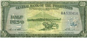 PI-132 Central Bank of the Philippines Half Peso note. I will sell or trade this note for Philippine or Japan occupation notes I need. Banknote