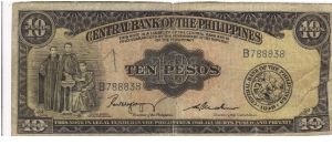 PI-136b Central Bank of the Philippines 10 Pesos note. I will sell or trade this note for Philippine or Japan occupation notes I need. Banknote
