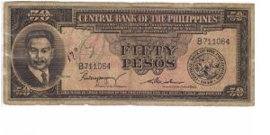 PI-138b Central Bank of the Philippines 50 Pesos note. I will sell or trade this note for Philippine or Japan occupation notes I need. Banknote