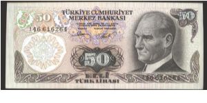 Drak brown on multicolour underprint. New portrait of at right. Marble Fountain in Topkapi in Istanbul on back. Two signature varieties. Banknote
