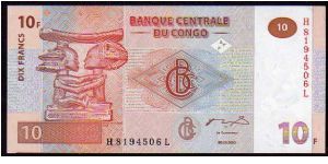 *DEMOCRATIC REPUBLIC*
__

10 Francs__
pk# 93__30.06.2003
 Banknote