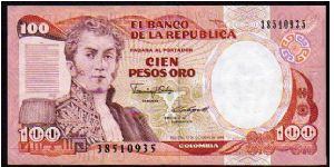 100 Pesos Oro__
pk# 426__12.10.1986 Banknote