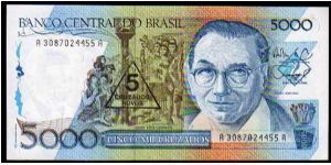 5 Cruzados Novos__
Pk 217__
Ovpt on 5000 Cruzados
 Banknote