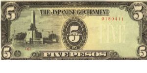PI-110 Philippine 5 Pesos note under Japan rule, plate number 6. I will sell or trace this note for Philippine or Japan occupation notes I need. Banknote