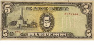 PI-110 Philippine 5 Pesos note under Japan rule, plate number 25. I will sell or trade this note for Philippine or Japan occupation notes I need. Banknote